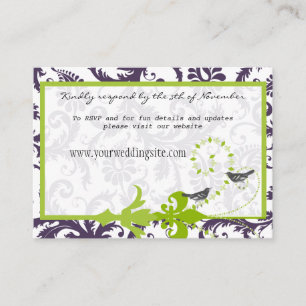 Apple Green Lapis Purple Damask Wedding Info Cards
