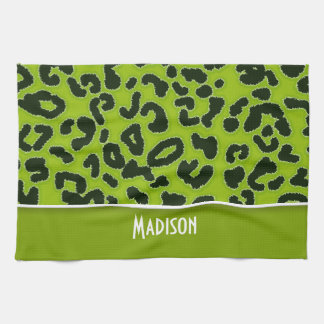 Apple Green Leopard Animal Print; Personalised Tea Towel