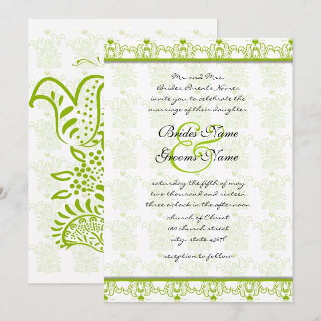 Apple Green Love Birds Wedding Invitation (Front/Back)