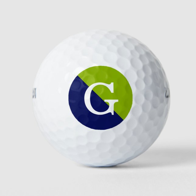 Apple Green Navy Blue 2 Tone Diag Initial Monogram Golf Balls (Front)