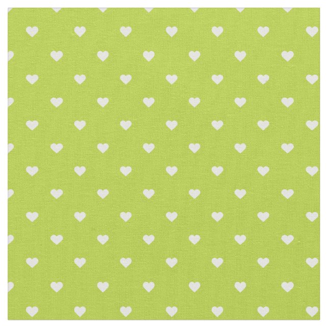 Apple Green Polka Dot Hearts Fabric (Close Up)