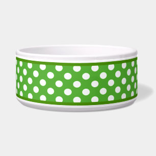 Apple Green Polka Dot Pattern Ceramic Dog Bowl