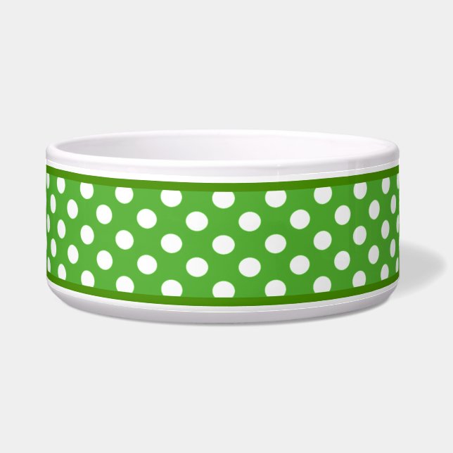 Apple Green Polka Dot Pattern Ceramic Dog Bowl (Front)