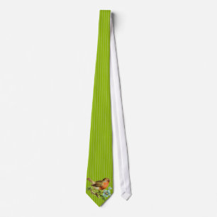 Apple Green Stripes  Vintage Bird Wedding Tie