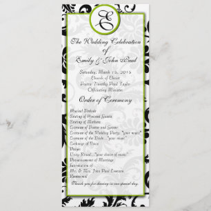 Apple Green Trim Black Damask Wedding Program Programme