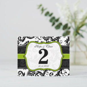 Apple Green Trim Damask Swirls Table Number Cards