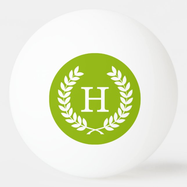 Apple Green Wheat Laurel Wreath Initial Monogram Ping Pong Ball (Front)