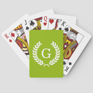 Apple Green Wheat Laurel Wreath Initial Monogram Playing Cards