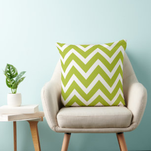 Apple Green White Chevron Zigzag Stripes Pillow