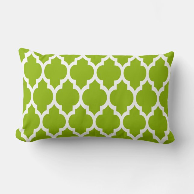 Apple Green White Moroccan Quatrefoil Pattern #4 Lumbar Cushion (Front)