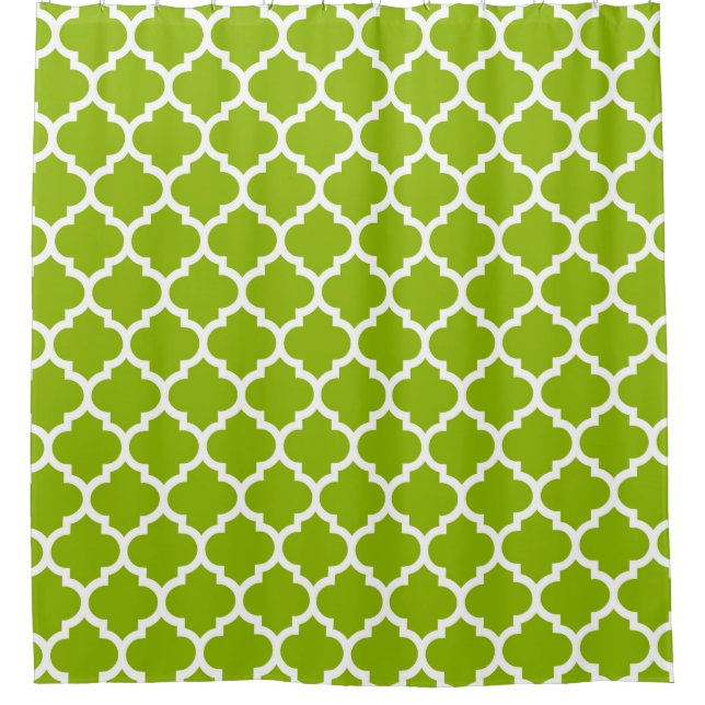 Apple Green White Moroccan Quatrefoil Pattern #5 Shower Curtain (Front)
