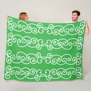 Apple green white scrolls fleece blanket