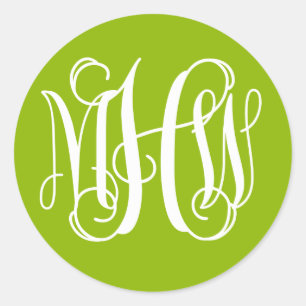 Apple Green White Vine Script Monogram DIY BG Classic Round Sticker