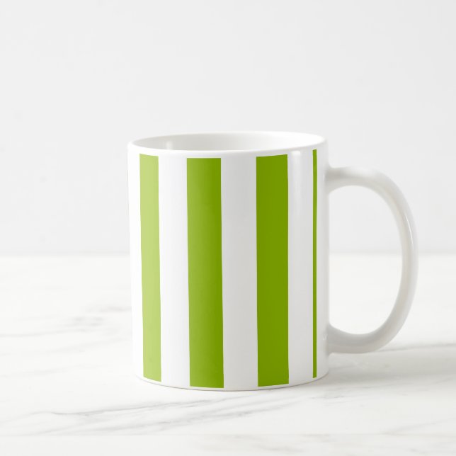 Apple Green White XL Stripes Pattern Coffee Mug (Right)