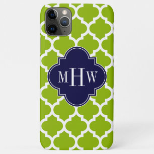 Apple Green Wt Moroccan #5 Navy 3 Initial Monogram Case-Mate iPhone Case