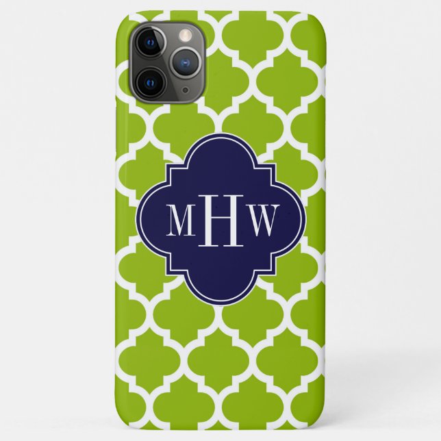Apple Green Wt Moroccan #5 Navy 3 Initial Monogram Case-Mate iPhone Case (Back)