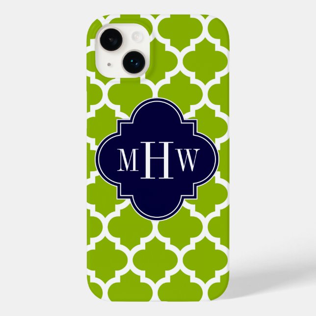 Apple Green Wt Moroccan #5 Navy 3 Initial Monogram Case-Mate iPhone Case (Back)