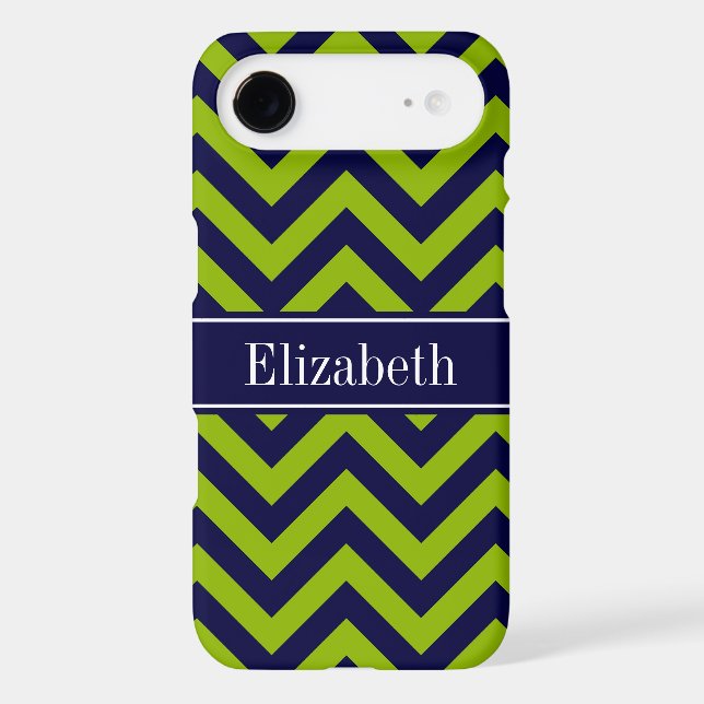 Apple Grn Navy LG Chevron Navy Blue Name Monogram Case-Mate iPhone Case (Back)