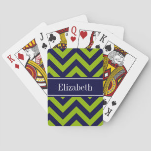 Apple Grn Navy LG Chevron Navy Blue Name Monogram Playing Cards