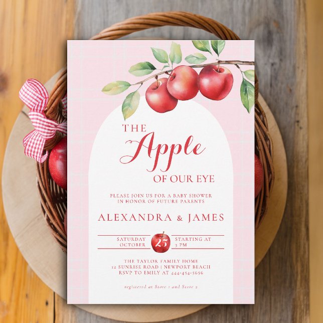 Apple Harvest Boho Arch Coed Fall Chic Girl Shower Invitation (fall baby shower invitation apple of our eye girl pinkboho arch watercolor rustic elegant autumn)