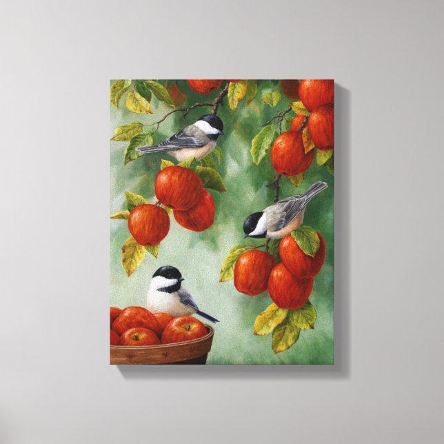 Apple Harvest Chickadees 30"x20" Canvas Print (Front)
