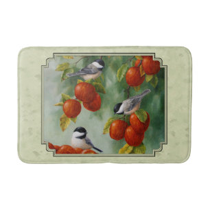 Apple Harvest Chickadees Green Bath Mat