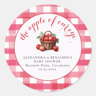 Apple Harvest Gingham Rustic Couple Baby Shower Classic Round Sticker