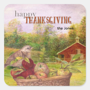 Apple Harvest Happy Thanksgiving Square Sticker