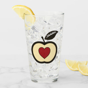 Apple & Heart Black & Red Food to Grow Logo  Glass