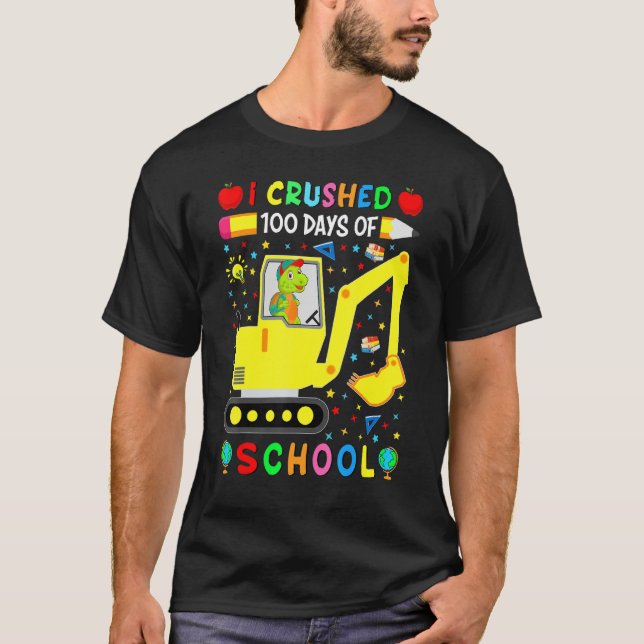 Apple I Crushed 100 Day of School Dinosaur Truck F T-Shirt (Front)