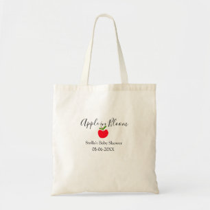 Apple in bloom baby shower red apple name date tote bag