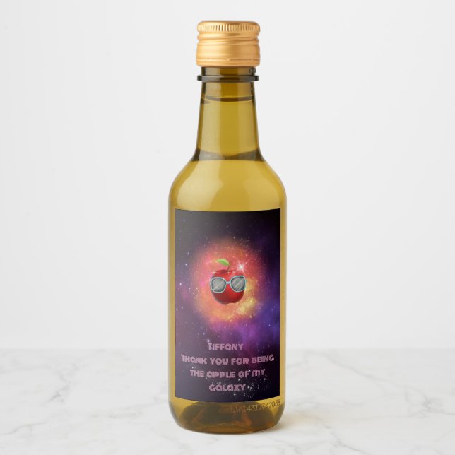 Apple in Thankful Galaxy Mini Wine Bottle Labels (Front)