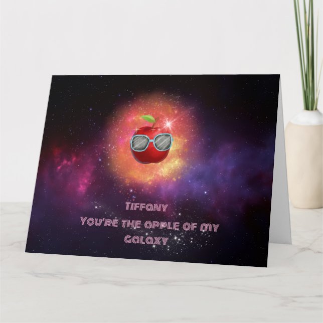 Apple in Thankful Galaxy Thank You Card (Front)