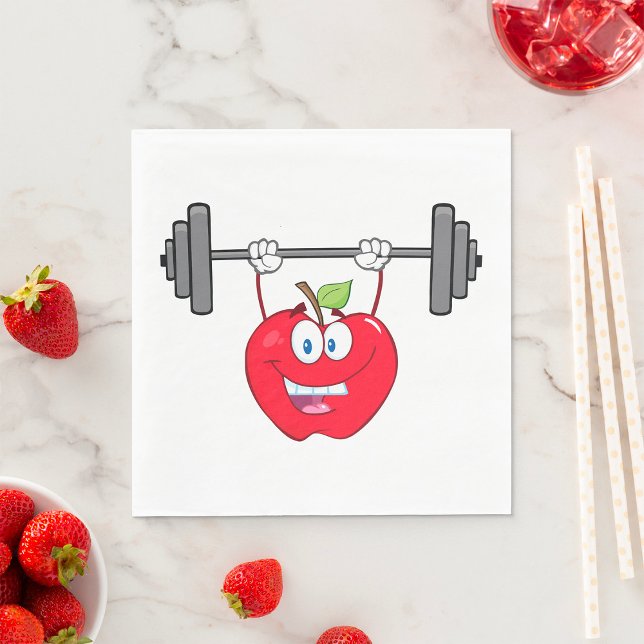 Apple Lifting Weights Fitness Fruit Character  Napkin (Creator Uploaded)