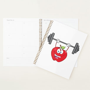 Apple Lifting Weights Fitness Fruit Character Planner