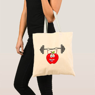 Apple Lifting Weights Fitness Fruit Character Tote Bag