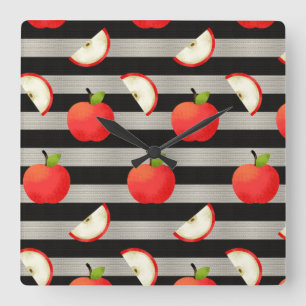 Apple Modern Black & White Stripes Square Wall Clock