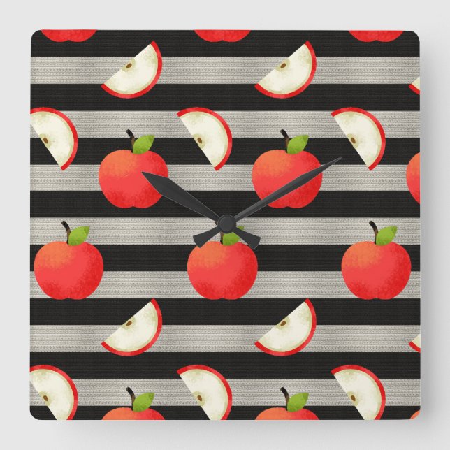 Apple Modern Black & White Stripes Square Wall Clock (Front)