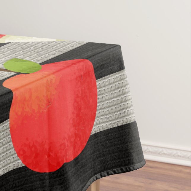 Apple Modern Black & White Stripes Tablecloth (In Situ)