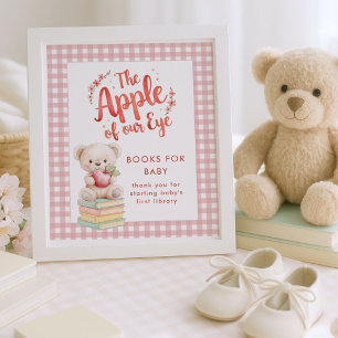 Apple of Eye Books for Baby Gingham Baby Shower Poster