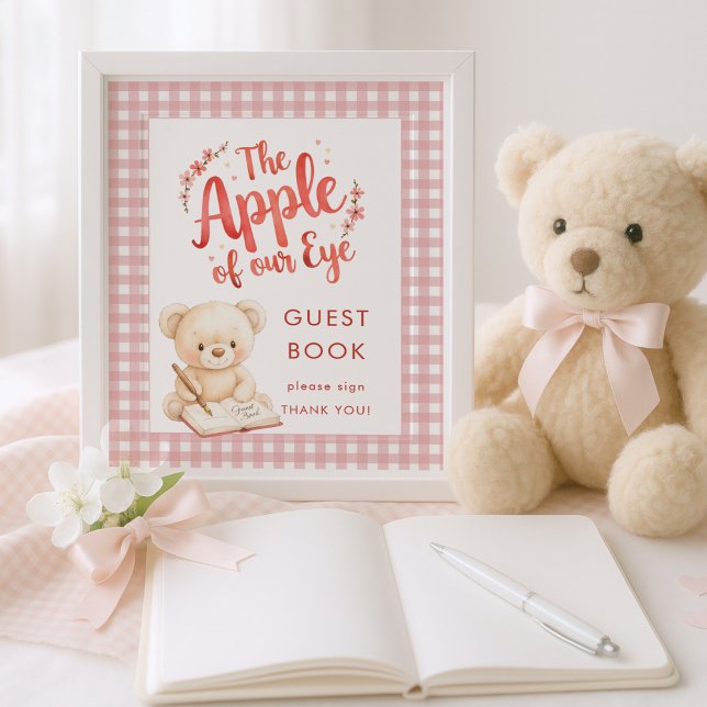 Apple of Eye Gingham Sign Guest Book Baby Shower (Creator Uploaded)