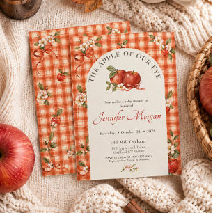 Apple Of My Eye Autumn Gingham Baby Shower Invitation