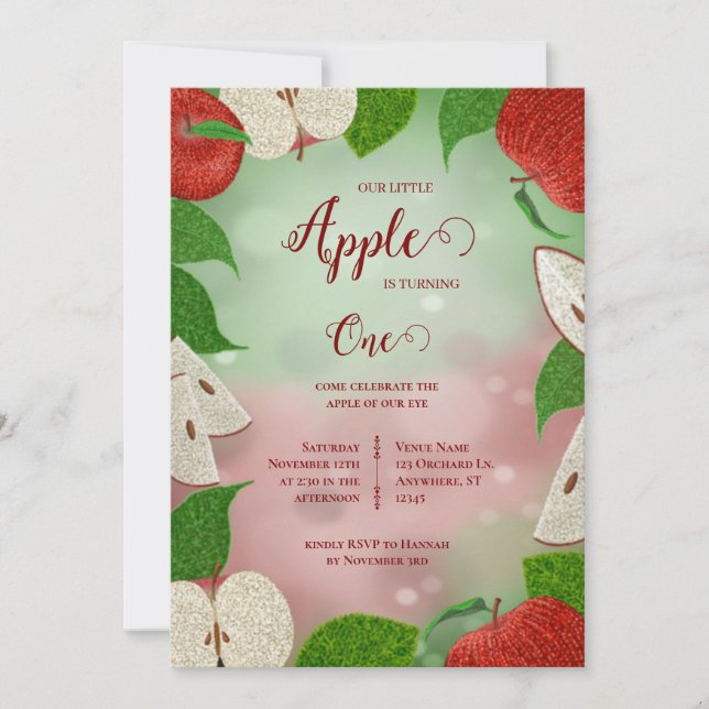 Apple of My Eye First Birthday Invitation (Front)