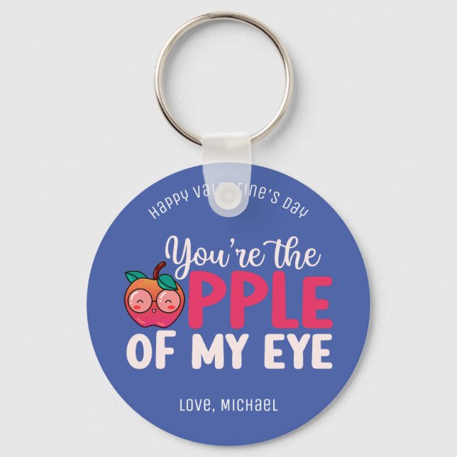 Apple of My Eye Funny Pun Cute Kids Valentines Day Key Ring (Front)