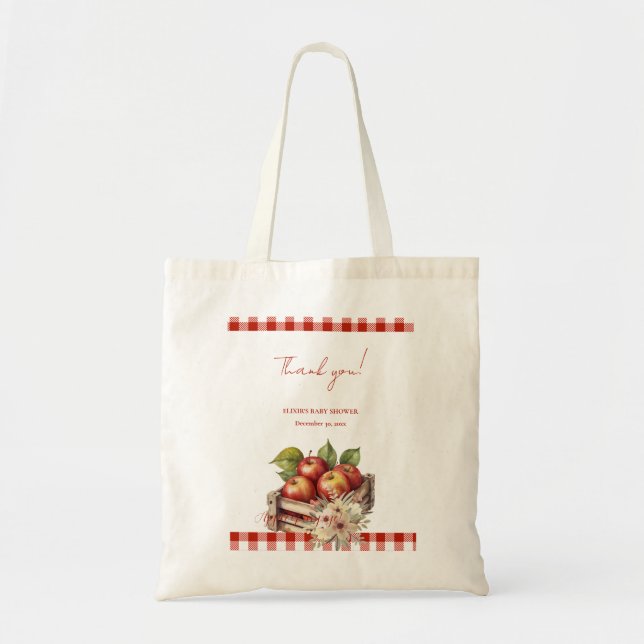Apple of my eye Red Orchard Baby Shower Tote Bag (Front)