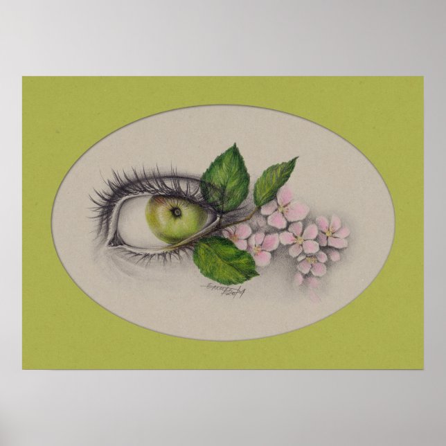 Apple of my eye Surreal drawing art Green Poster (Front)
