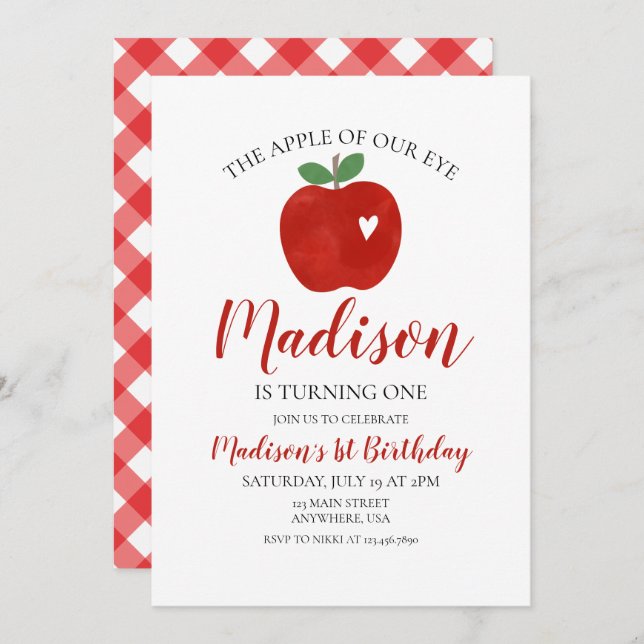 Apple of our Eye 1st Birthday Invitation (Front/Back)