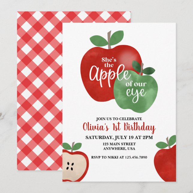 Apple of our Eye 1st Birthday Invitation (Front/Back)