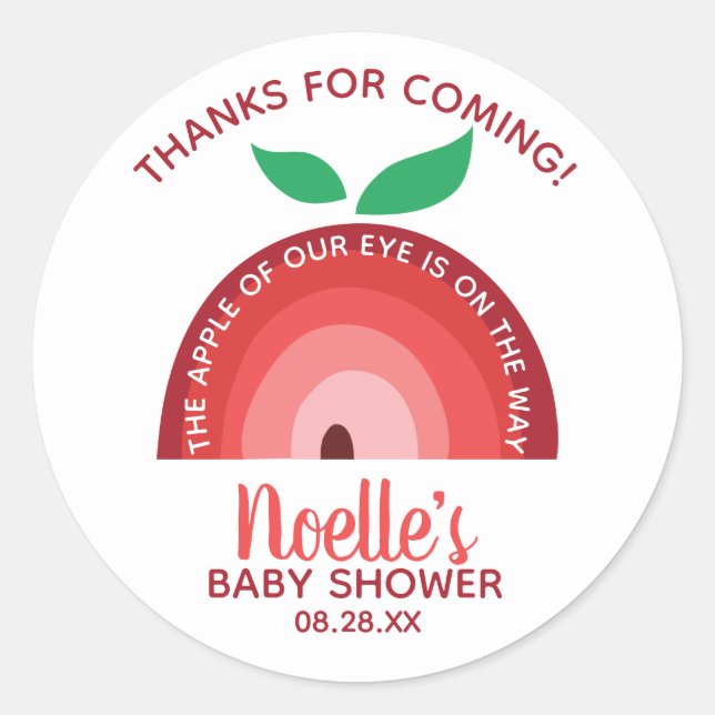 Apple of our Eye, Apple Rainbow Baby Shower Thanks Classic Round Sticker (Front)