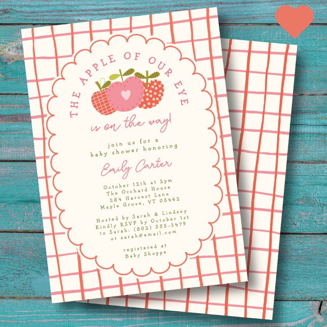 Apple of Our Eye Autumn Whimsical Cute Pink Red Invitation (Creator Uploaded)